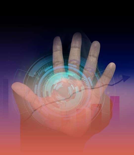 A close-up of a hand interacting with a holographic display projecting various AI algorithms and data flow diagrams, with a focus on ethical considerations.