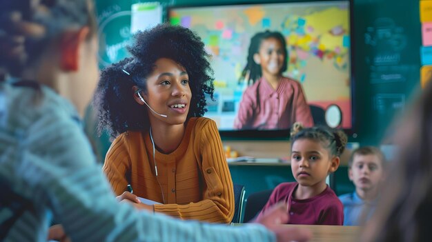 A teacher leading a discussion on empathy and emotional intelligence with middle school students, fostering an inclusive and supportive classroom environment.
